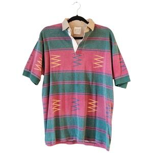 Vtg 90s Arrow Polo Shirt Men's M Southwestern Aztec Western Print Faded Cowboy